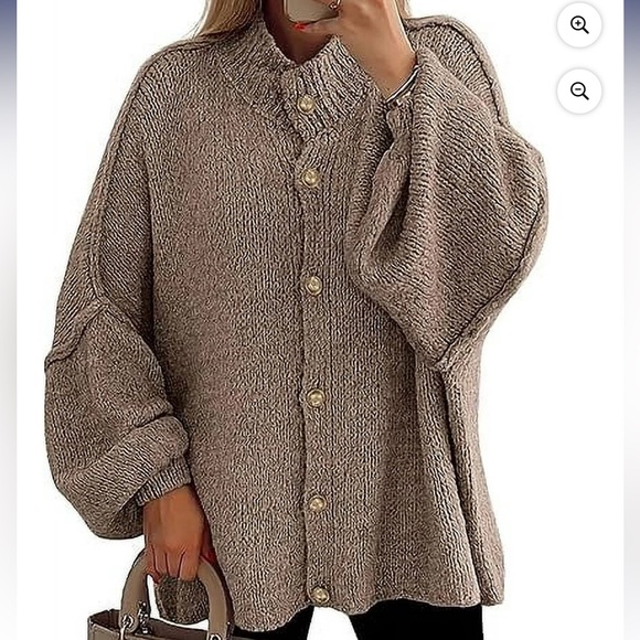 PRETTYGARDEN Button Down Cardigan Sweater Mockneck Lantern Sleeve Size Small - Picture 1 of 5